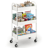 Sekey 3-Tier Rolling Cart – Steel Kitchen Cart with Rust-Resistant Coating, 360° Rubber Wheels & Brake, Tool-Free Assembly, Versatile Serving Cart for Kitchen, Bathroom, Office & More – White